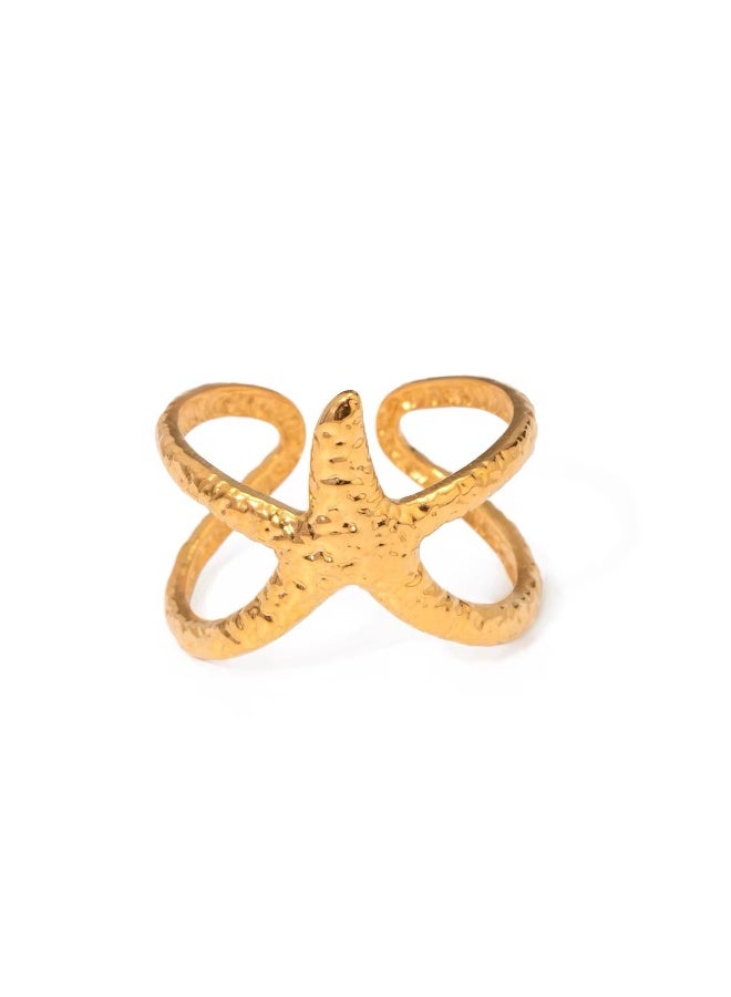 خاتم نجمة البحر الذهبي – مقاس قابل للتعديل – تصميم صيفي عصري – ستانلس ستيل مضاد للحساسية - Image 3